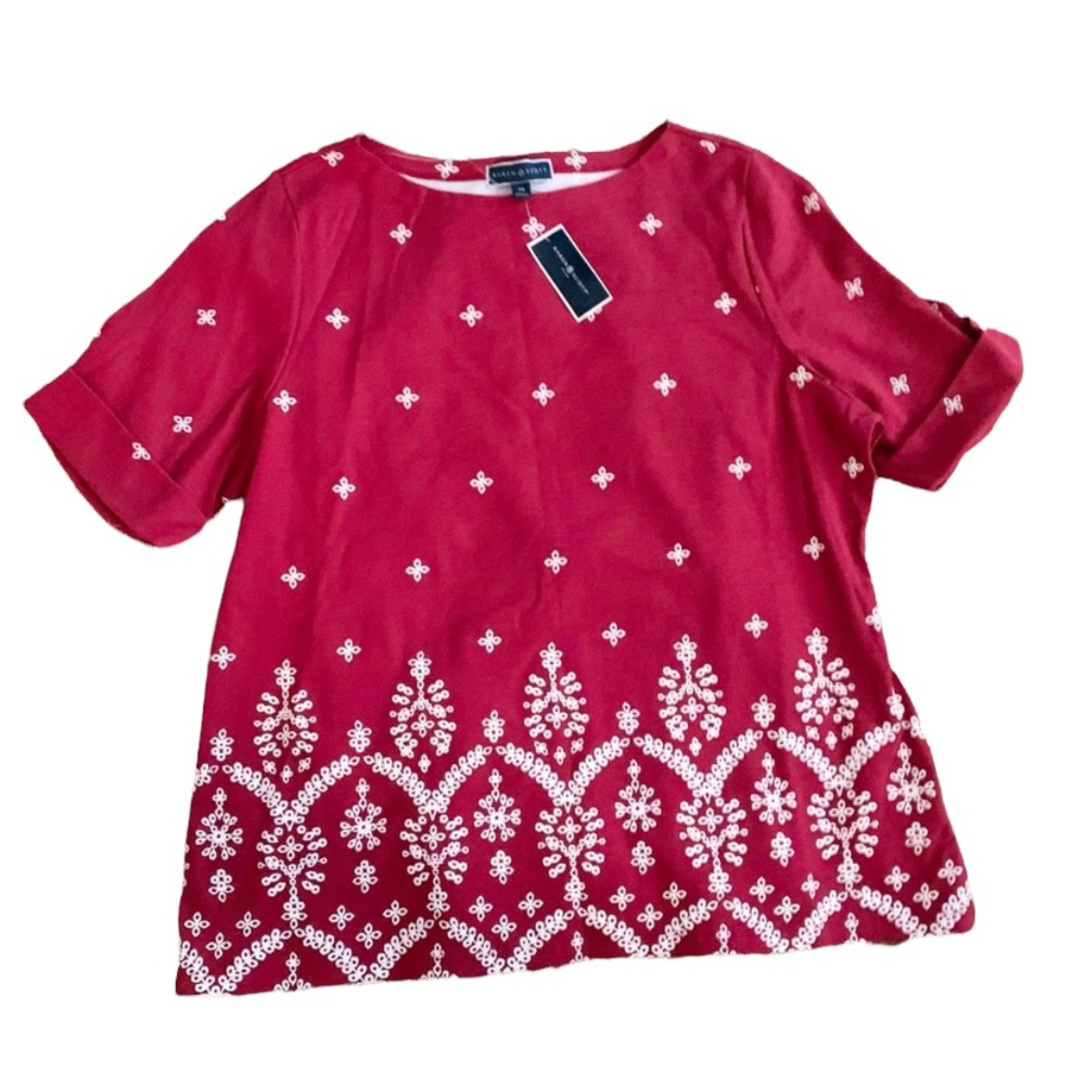 Karen Scott | Short Sleeve Red White Bandana Style Top 2X Plus Size New With Tag